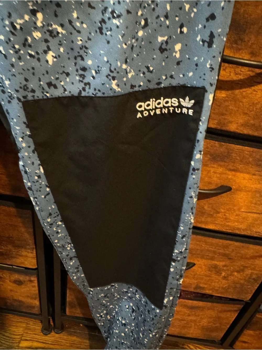 adidas Blue Speckled Adventure Track Pants with Black Knee Panels